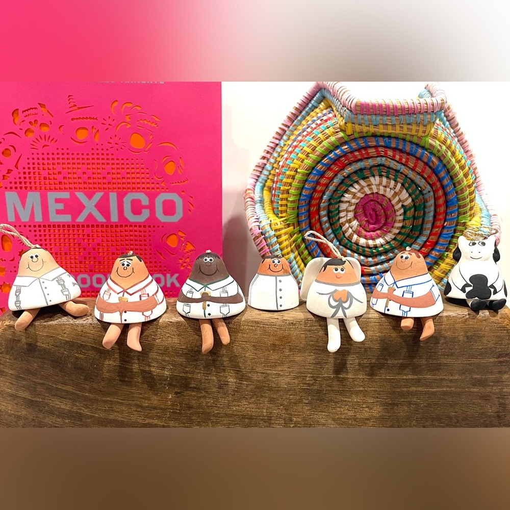 MEXICAN Pottery Ceramic Angel Christmas Ornaments Bells Folk Art 1.5” (Set of 7)